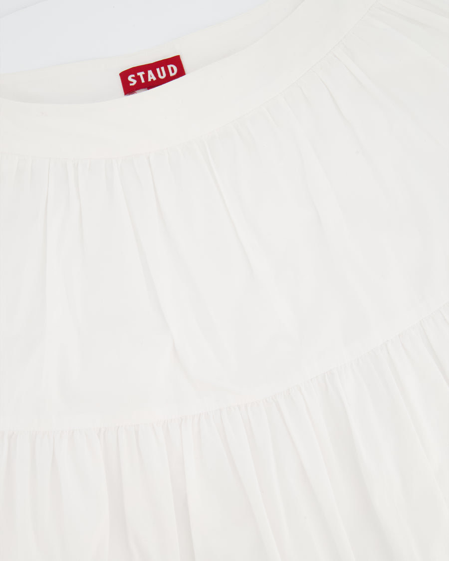 Staud White Long Tiered Cotton Midi Skirt Size US 4 (UK 8)