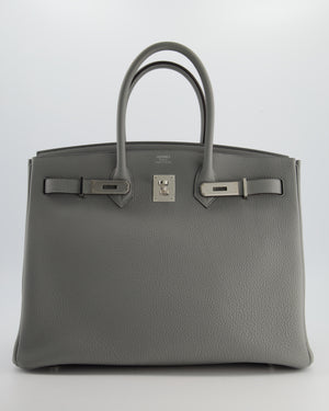 Hermès Birkin 35 Verso Retourne Bag in Grey Mouette Togo Leather and Blue Agate with Palladium Hardware