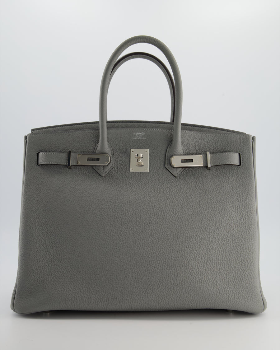 Hermès Birkin 35 Verso Retourne Bag in Grey Mouette Togo Leather and Blue Agate with Palladium Hardware