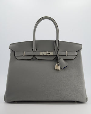 Hermès Birkin 35 Verso Retourne Bag in Grey Mouette Togo Leather and Blue Agate with Palladium Hardware