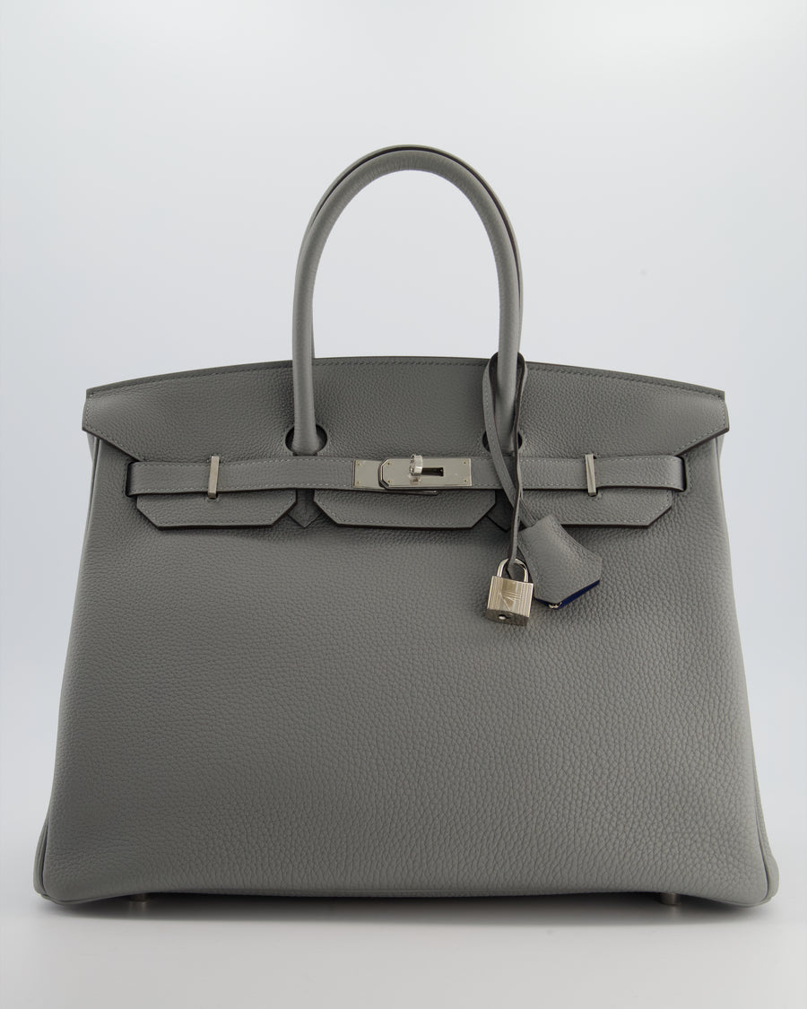 Hermès Birkin 35 Verso Retourne Bag in Grey Mouette Togo Leather and Blue Agate with Palladium Hardware