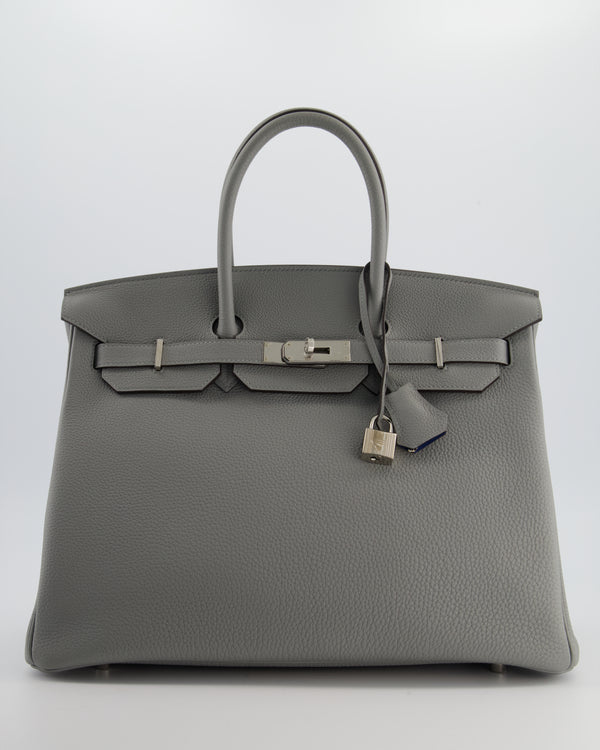 Hermès Birkin 35 Verso Retourne Bag in Grey Mouette Togo Leather and Blue Agate with Palladium Hardware