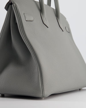 Hermès Birkin 35 Verso Retourne Bag in Grey Mouette Togo Leather and Blue Agate with Palladium Hardware