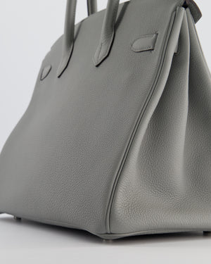 Hermès Birkin 35 Verso Retourne Bag in Grey Mouette Togo Leather and Blue Agate with Palladium Hardware