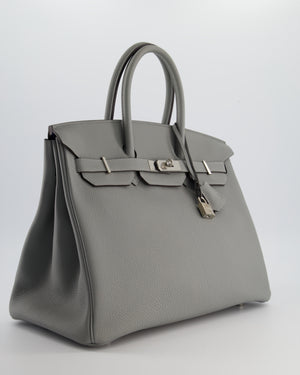 Hermès Birkin 35 Verso Retourne Bag in Grey Mouette Togo Leather and Blue Agate with Palladium Hardware