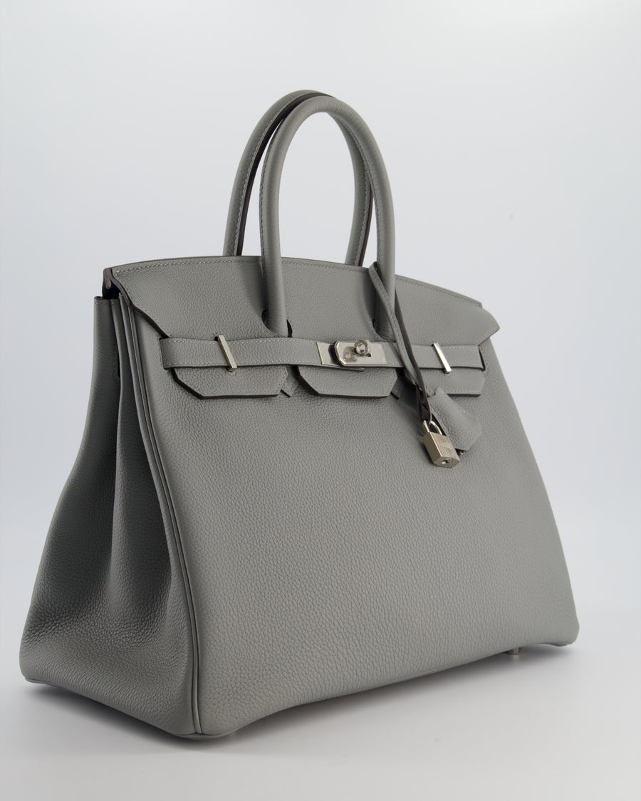 Hermès Birkin 35 Verso Retourne Bag in Grey Mouette Togo Leather and Blue Agate with Palladium Hardware
