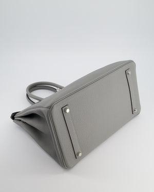 Hermès Birkin 35 Verso Retourne Bag in Grey Mouette Togo Leather and Blue Agate with Palladium Hardware