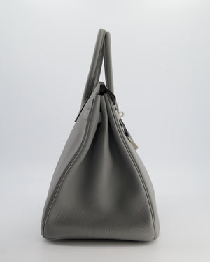 Hermès Birkin 35 Verso Retourne Bag in Grey Mouette Togo Leather and Blue Agate with Palladium Hardware