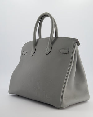 Hermès Birkin 35 Verso Retourne Bag in Grey Mouette Togo Leather and Blue Agate with Palladium Hardware