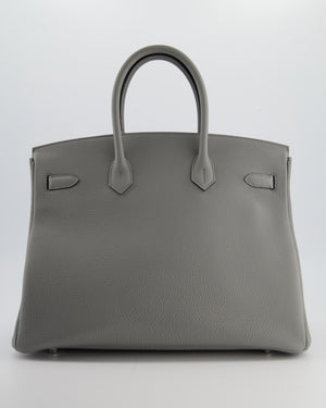 Hermès Birkin 35 Verso Retourne Bag in Grey Mouette Togo Leather and Blue Agate with Palladium Hardware