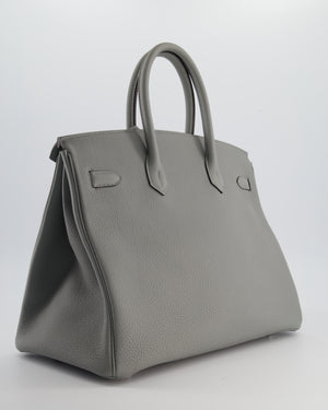 Hermès Birkin 35 Verso Retourne Bag in Grey Mouette Togo Leather and Blue Agate with Palladium Hardware