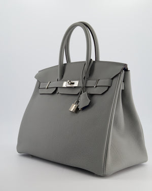 Hermès Birkin 35 Verso Retourne Bag in Grey Mouette Togo Leather and Blue Agate with Palladium Hardware