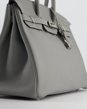 Hermès Birkin 35 Verso Retourne Bag in Grey Mouette Togo Leather and Blue Agate with Palladium Hardware