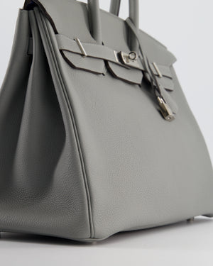 Hermès Birkin 35 Verso Retourne Bag in Grey Mouette Togo Leather and Blue Agate with Palladium Hardware