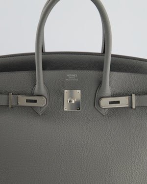 Hermès Birkin 35 Verso Retourne Bag in Grey Mouette Togo Leather and Blue Agate with Palladium Hardware