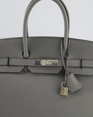 Hermès Birkin 35 Verso Retourne Bag in Grey Mouette Togo Leather and Blue Agate with Palladium Hardware