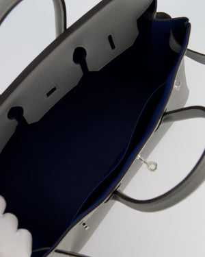 Hermès Birkin 35 Verso Retourne Bag in Grey Mouette Togo Leather and Blue Agate with Palladium Hardware