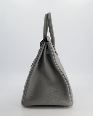 Hermès Birkin 35 Verso Retourne Bag in Grey Mouette Togo Leather and Blue Agate with Palladium Hardware