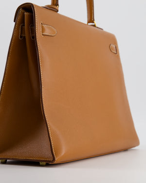 Hermès Vintage Gold Kelly 35cm Sellier Bag in Courchevel Leather and Gold Hardware