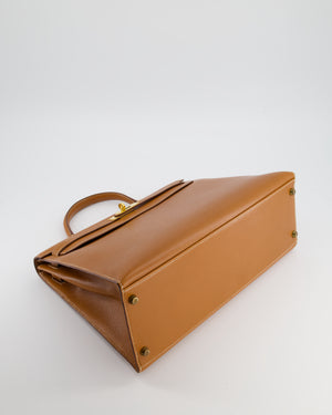 Hermès Vintage Gold Kelly 35cm Sellier Bag in Courchevel Leather and Gold Hardware