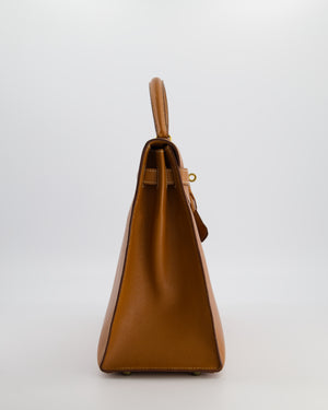 Hermès Vintage Gold Kelly 35cm Sellier Bag in Courchevel Leather and Gold Hardware