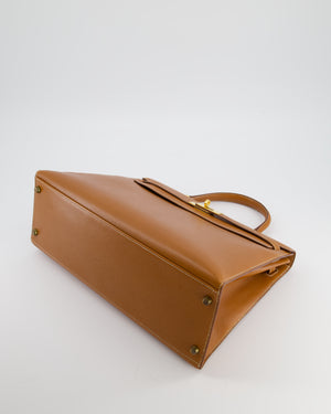 Hermès Vintage Gold Kelly 35cm Sellier Bag in Courchevel Leather and Gold Hardware