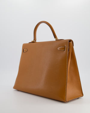 Hermès Vintage Gold Kelly 35cm Sellier Bag in Courchevel Leather and Gold Hardware