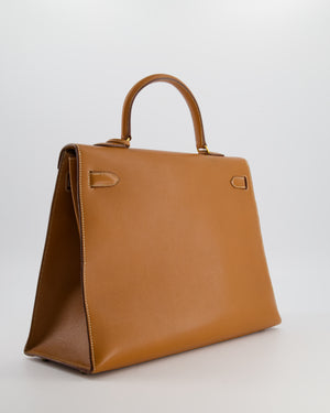 Hermès Vintage Gold Kelly 35cm Sellier Bag in Courchevel Leather and Gold Hardware
