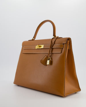 Hermès Vintage Gold Kelly 35cm Sellier Bag in Courchevel Leather and Gold Hardware