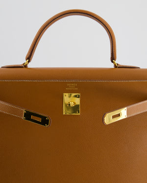 Hermès Vintage Gold Kelly 35cm Sellier Bag in Courchevel Leather and Gold Hardware