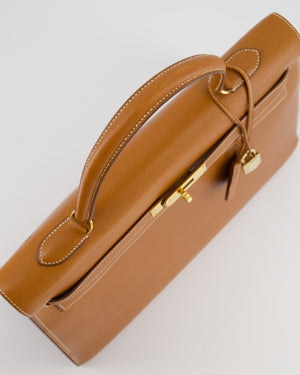 Hermès Vintage Gold Kelly 35cm Sellier Bag in Courchevel Leather and Gold Hardware