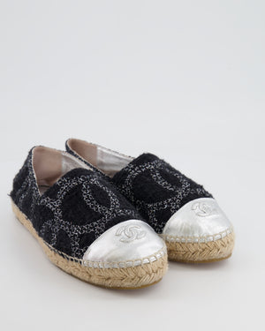 Chanel Black CC Tweed Espadrilles with Silver Metallic Logo Size EU 40