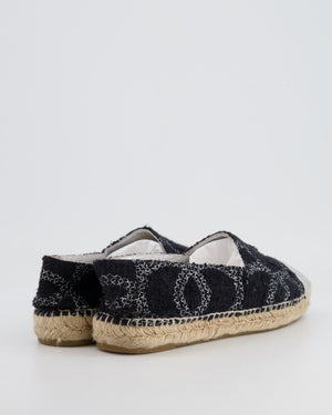 Chanel Black CC Tweed Espadrilles with Silver Metallic Logo Size EU 40