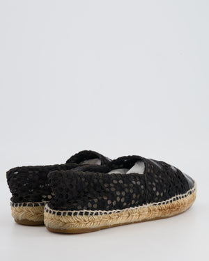 Chanel Black Lace Espadrilles with Patent Leather CC Logo and Toe Cap Detail Size EU 40