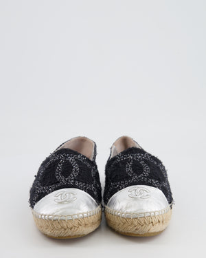 Chanel Black CC Tweed Espadrilles with Silver Metallic Logo Size EU 40