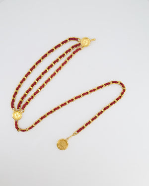 Chanel 1990/1991 Vintage Gold and Deep Red Chain Belt with CC Logo Medallions&nbsp;