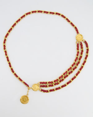 Chanel 1990/1991 Vintage Gold and Deep Red Chain Belt with CC Logo Medallions&nbsp;
