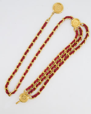 Chanel 1990/1991 Vintage Gold and Deep Red Chain Belt with CC Logo Medallions&nbsp;