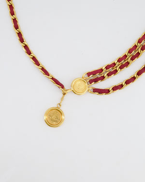 Chanel 1990/1991 Vintage Gold and Deep Red Chain Belt with CC Logo Medallions&nbsp;