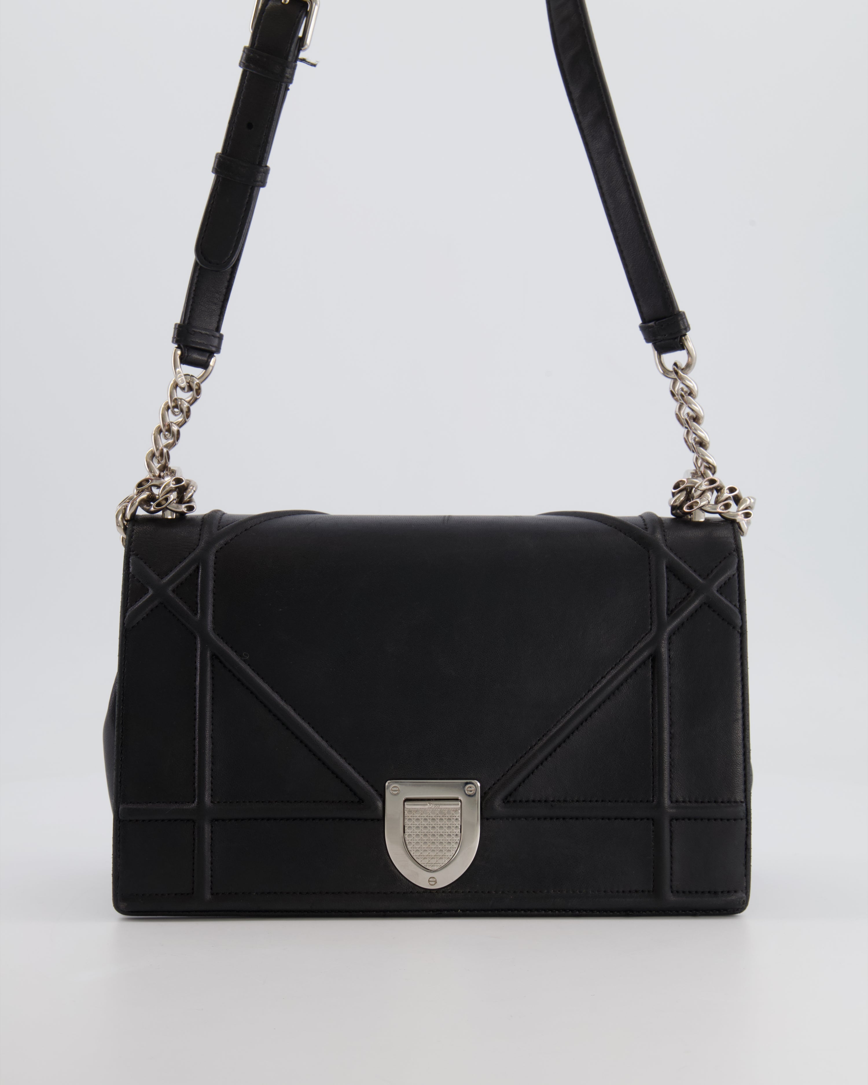 Christian Dior Black Leather Diorama Bag with Silver Hardware and