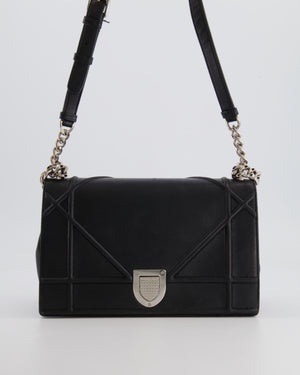 Christian Dior Black Leather Diorama Bag with Silver Hardware and Chain Strap Detail