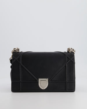 Christian Dior Black Leather Diorama Bag with Silver Hardware and Chain Strap Detail