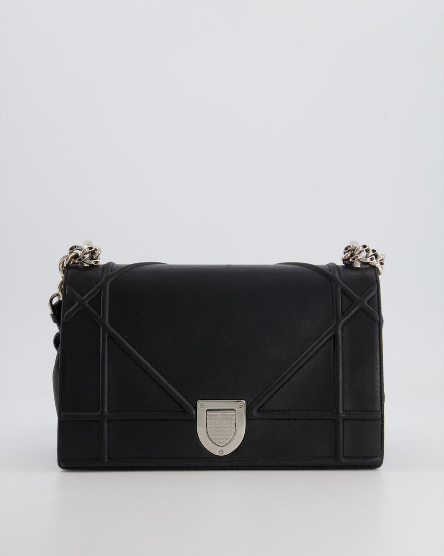 Christian Dior Black Leather Diorama Bag with Silver Hardware and Chain Strap Detail