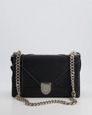Christian Dior Black Leather Diorama Bag with Silver Hardware and Chain Strap Detail