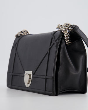 Christian Dior Black Leather Diorama Bag with Silver Hardware and Chain Strap Detail