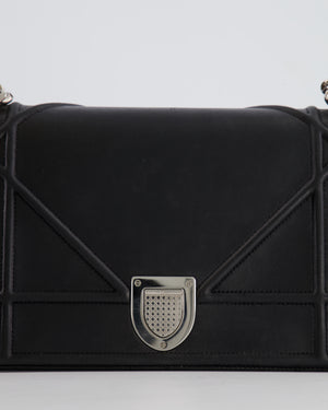 Christian Dior Black Leather Diorama Bag with Silver Hardware and Chain Strap Detail