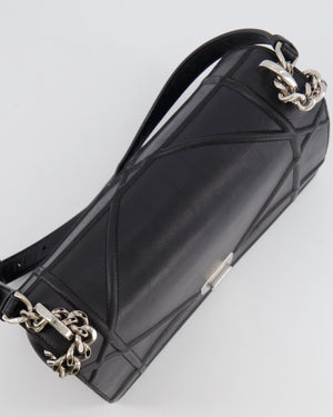 Christian Dior Black Leather Diorama Bag with Silver Hardware and Chain Strap Detail