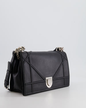Christian Dior Black Leather Diorama Bag with Silver Hardware and Chain Strap Detail