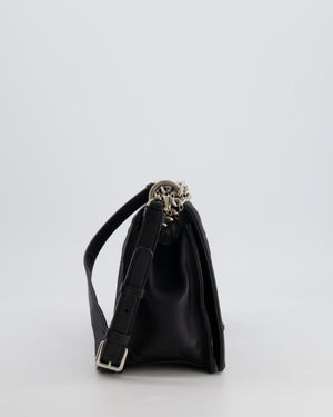 Christian Dior Black Leather Diorama Bag with Silver Hardware and Chain Strap Detail