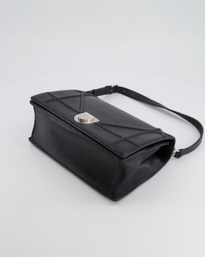 Christian Dior Black Leather Diorama Bag with Silver Hardware and Chain Strap Detail